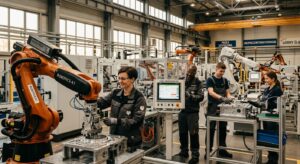 A professional editorial photograph of a modern, high-tech industrial facility in Upper Silesia, fea